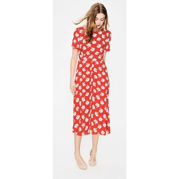 Boden Ruth Midi Dress Red Floral SIze 4L US/ 8L UK - Picture 2 of 9
